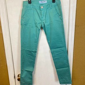 Fly Girl women's size 27 tropical teal stretch tapered trouser pants 27x29 27x30
